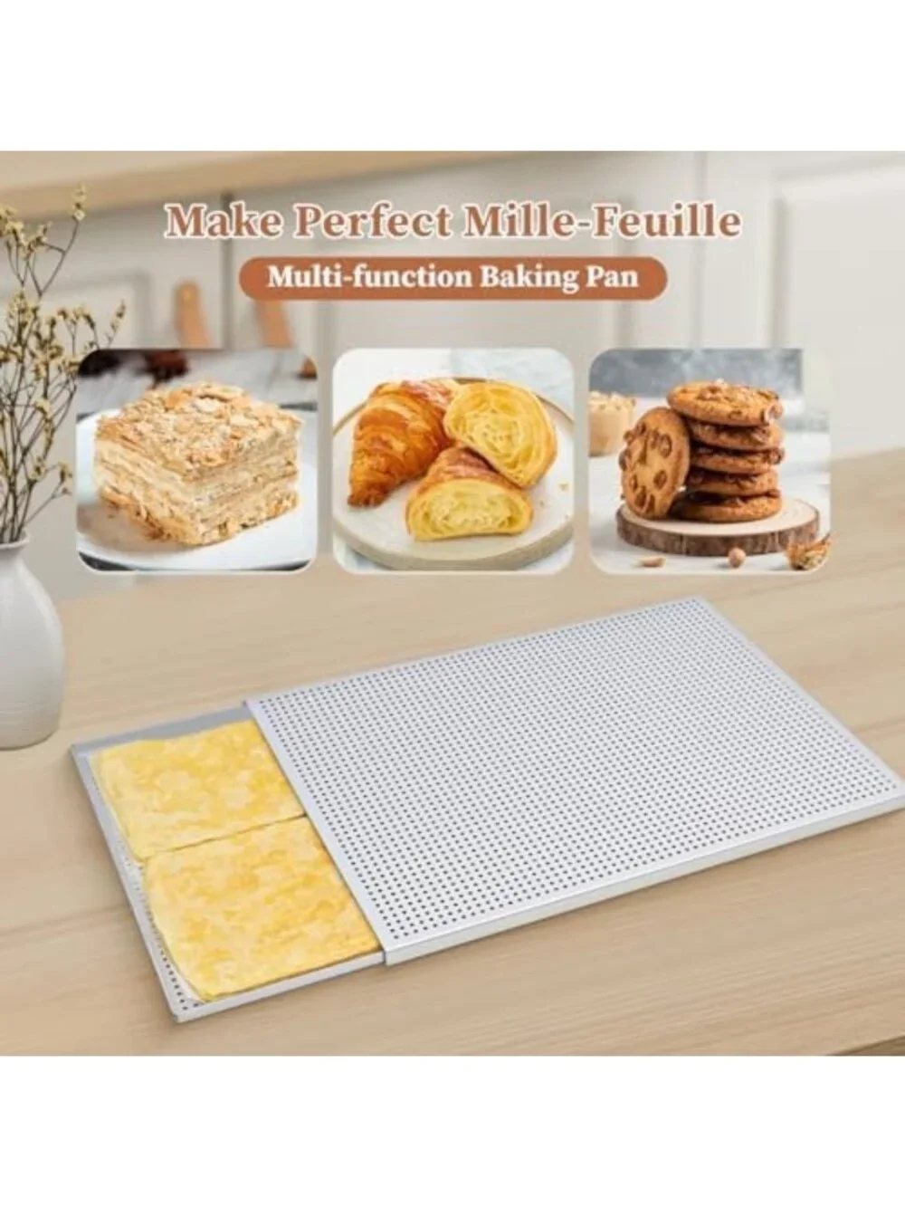 Two-Layer Perforated Baking Pan for Puff Pastry & Cookies - Aluminum Oven Tray